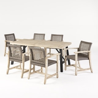 Hammersley 6 Seater Outdoor Acacia Wood and Wicker Dining Set by Christopher Knight Home