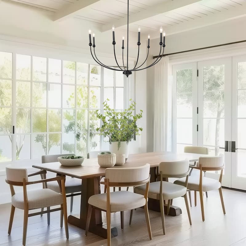 Oriea Modern Farmhouse 12-Light Black Wheel Chandelier Classic Candle Light for Dining Living Room - D39.8" x H21.3" - 8-Light Single-Tier