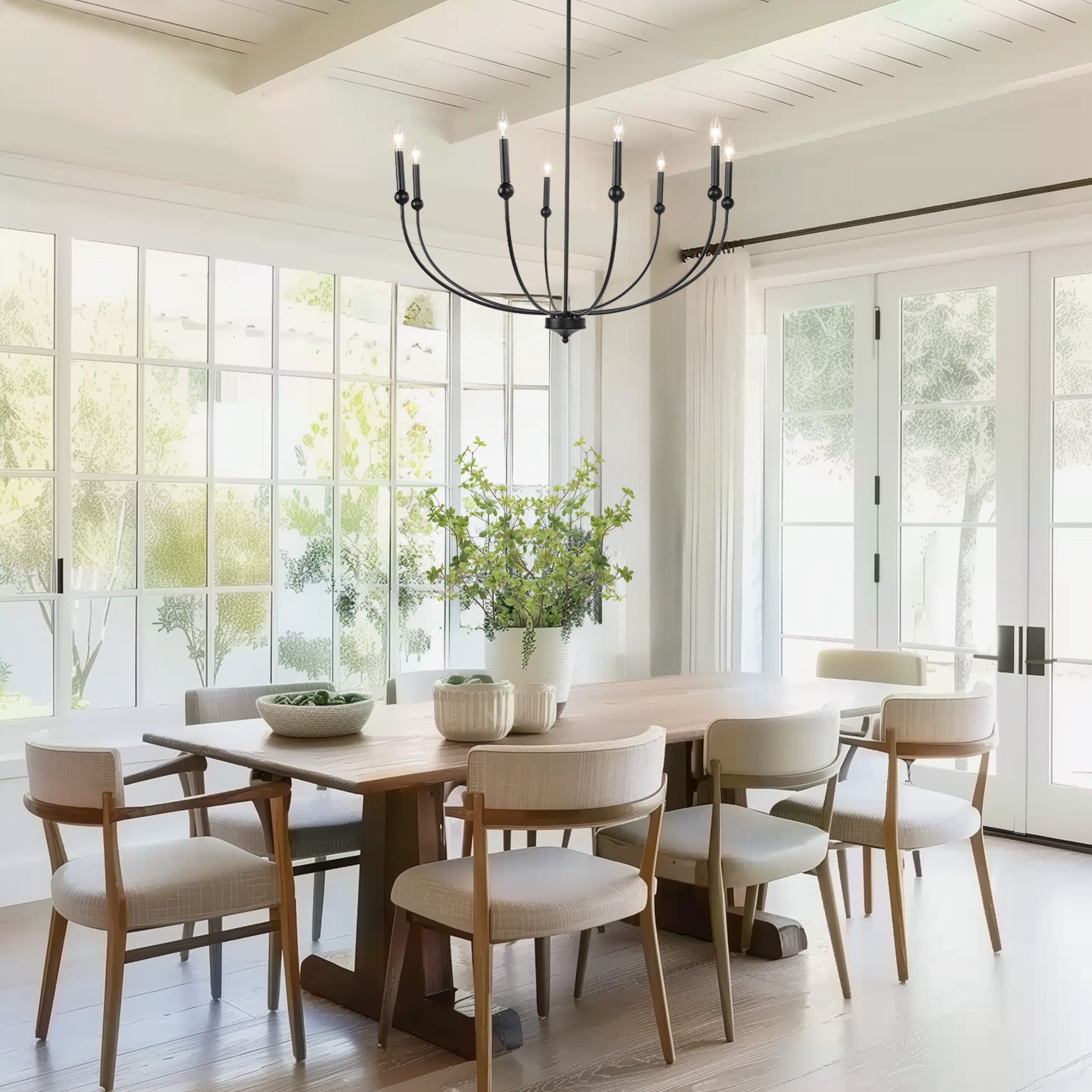 LALUZ Modern Farmhouse 12-Light Black Wheel Chandelier Classic