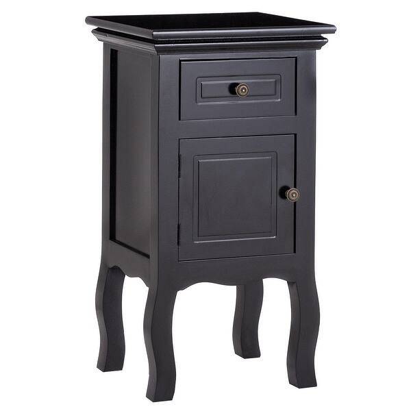 Shop Costway Black Nightstand W Storage Drawer And Cabinet Wood End Accent Table Overstock 18730568