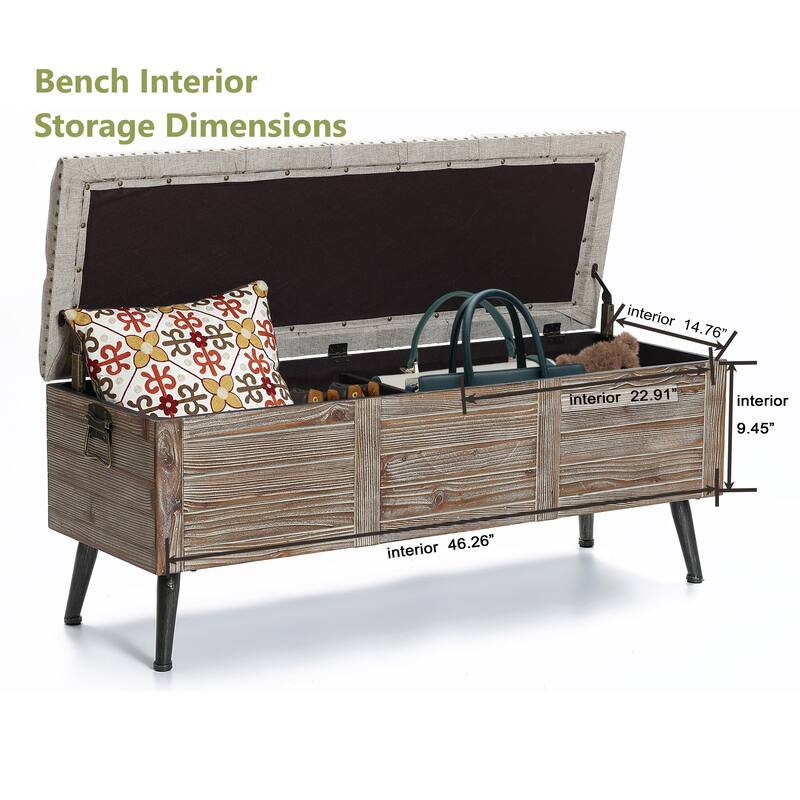 Natural Wood Upholstered Bedroom and Entryway Storage Bench - 20.08" H x 47.24" W x 15.75" D