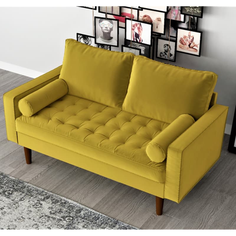 Luis Mid-century Modern Tufted Velvet Loveseat - N/A - Golden rod