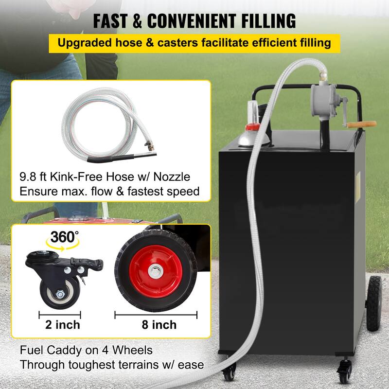 30 Gallon Fuel Caddy, Gas Storage Tank & 4 Wheels, with Manuel Transfer Pump, Gasoline Diesel Fuel Container - 30 Gallon