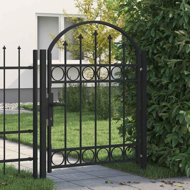 vidaXL Fence Gate with Arched Top Steel 39.4" x 49.2"/59.1"/68.9"/78.7" Black - 39.4" x 49.2"