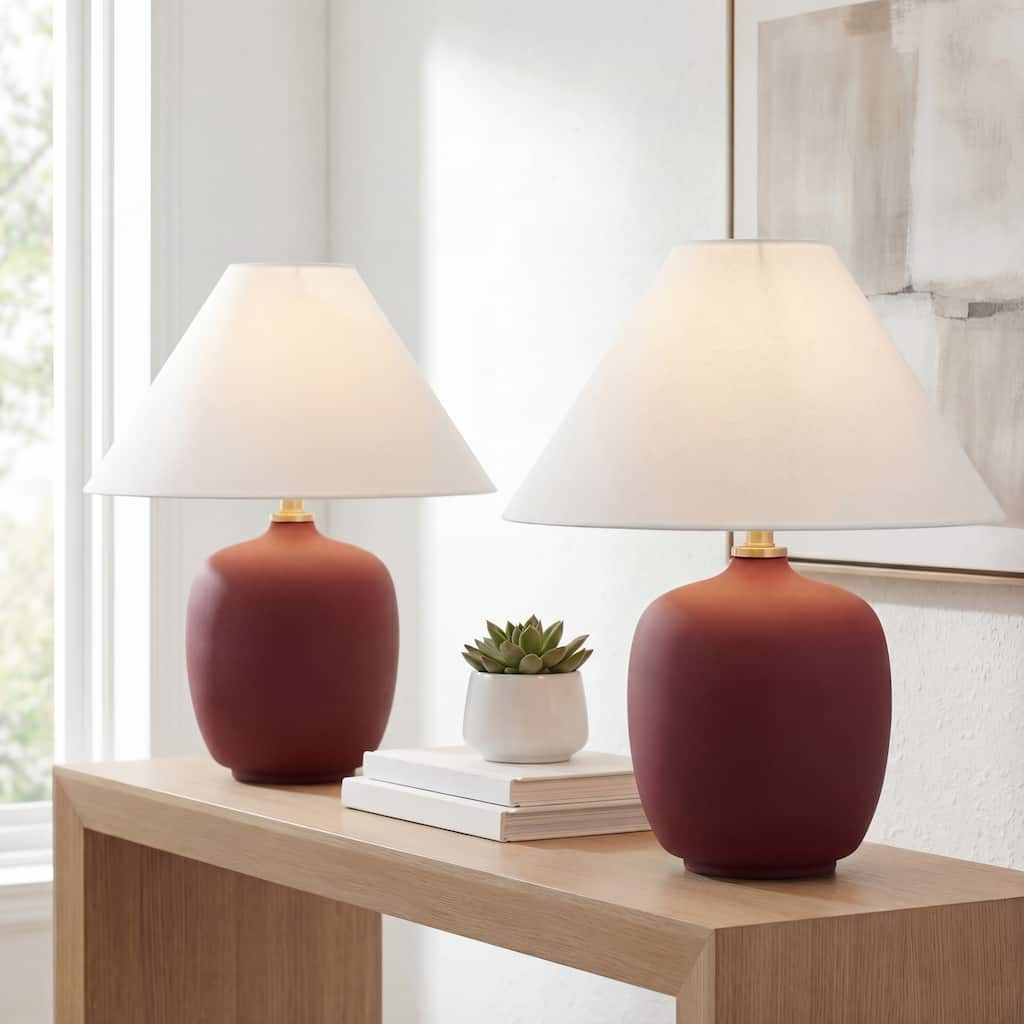 Delphi 18.25" Minimalist Scandinavian Resin/Iron LED Table Lamp (Set of 2), by JONATHAN Y