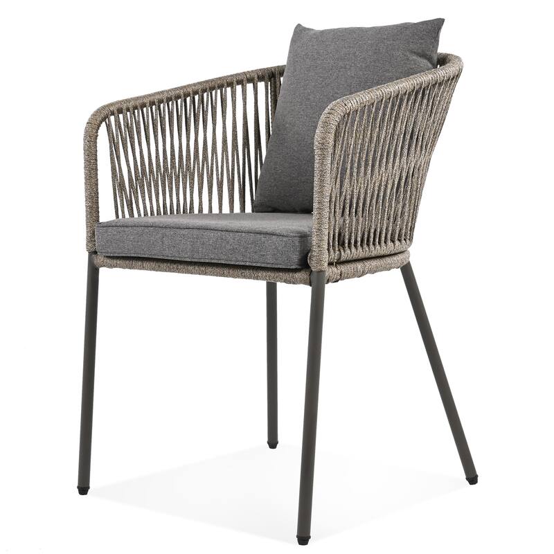 7 Pieces Patio Dining Set All-Weather Outdoor Furniture Set with Wood Tabletop and Adjustable Feet