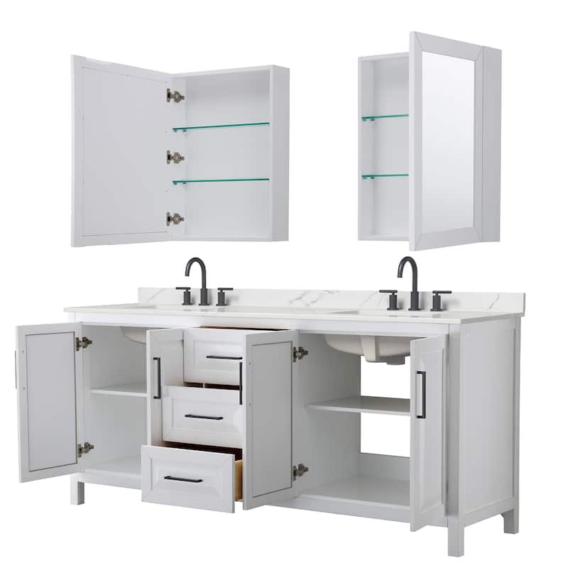 Daria 80-inch Double Vanity, 3 Hole Quartz Top, Med Cabinets