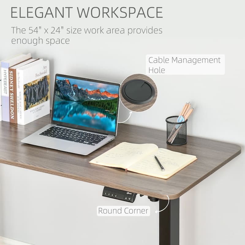Vinsetto Electric Height Adjustable Standing Desk with 54" Desktop, 4 Memory Button Control and Anti-Collision System