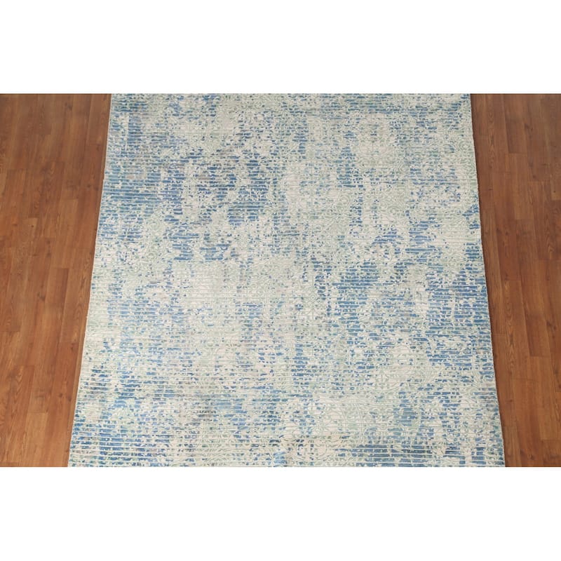 Striped Abstract Area Rug Hand-Knotted Wool Carpet - 5'7" x 7'6"