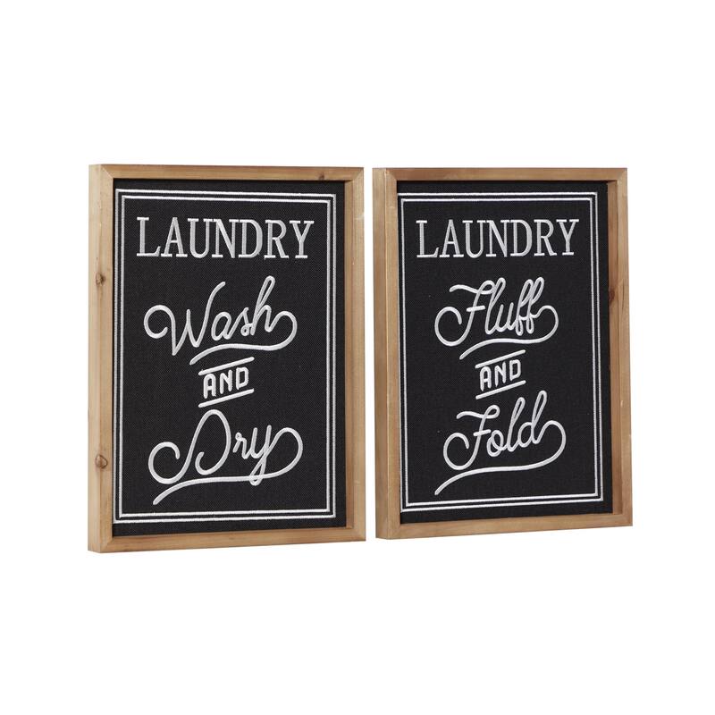 Linen Fabric Sign Laundry Wall Decor - Set of 2 Black - Roche River Decor