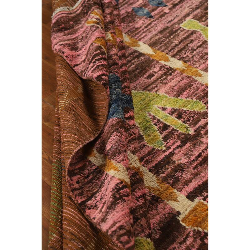 Geometric Moroccan Oriental Large Rug Hand-Knotted Pink Wool Carpet - 10'1" x 13'10"