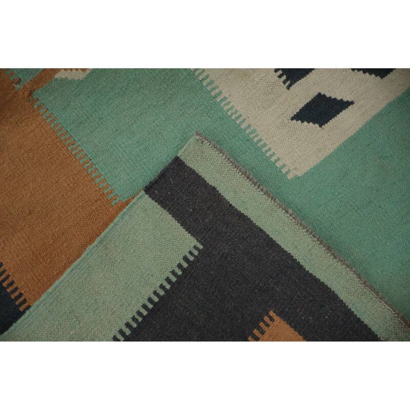 Hand Woven Oriental 100% Wool Carpet Southwestern Tribal Green Kilim Area Rug - 16' 6'' X 10' 0''
