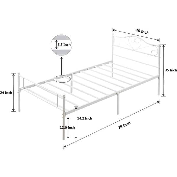 dimension image slide 3 of 4, VECELO Modern Twin Size Metal Kids Bed Frame Without Box Spring, Twin Size Bed Set of 2