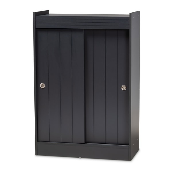 Baxton Studio Leone Shoe Cabinet Leone 31" Wide 5 Shelf Engineered Wood Accent Cabinet with Sliding Doors - Charcoal