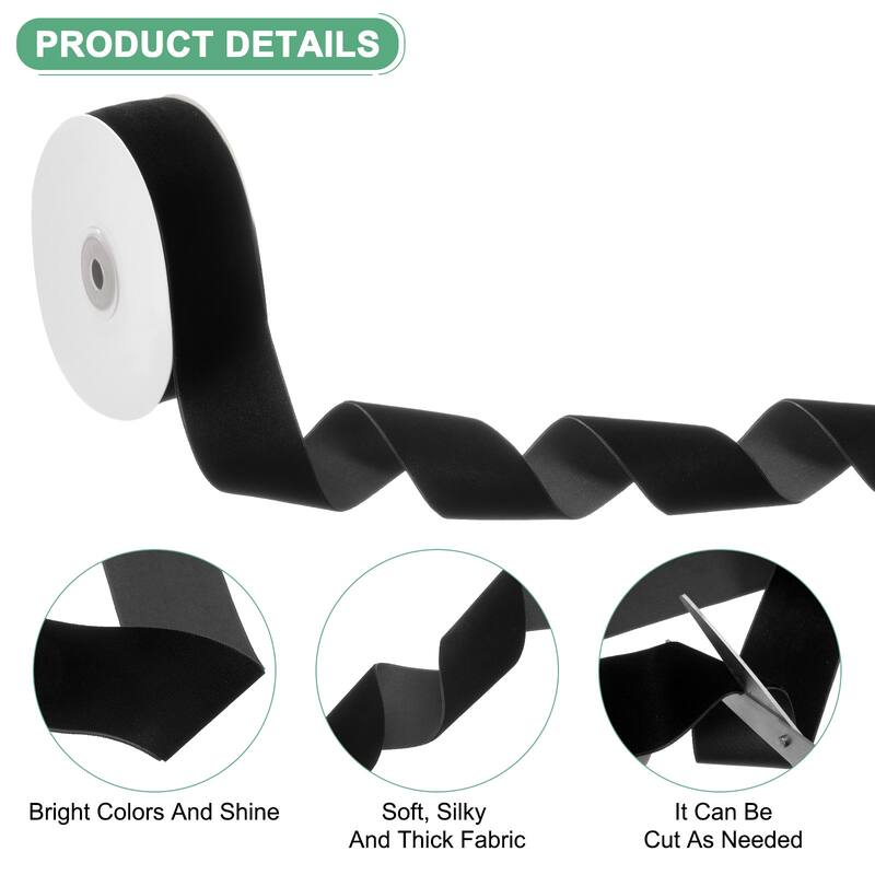 Velvet Ribbon 10 Yards Wide Nylon Fabric Ribbons - Black - 1-1/2"
