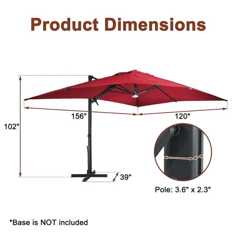10 x 13ft Patio Cantilever Market Umbrella with Bluetooth Lights