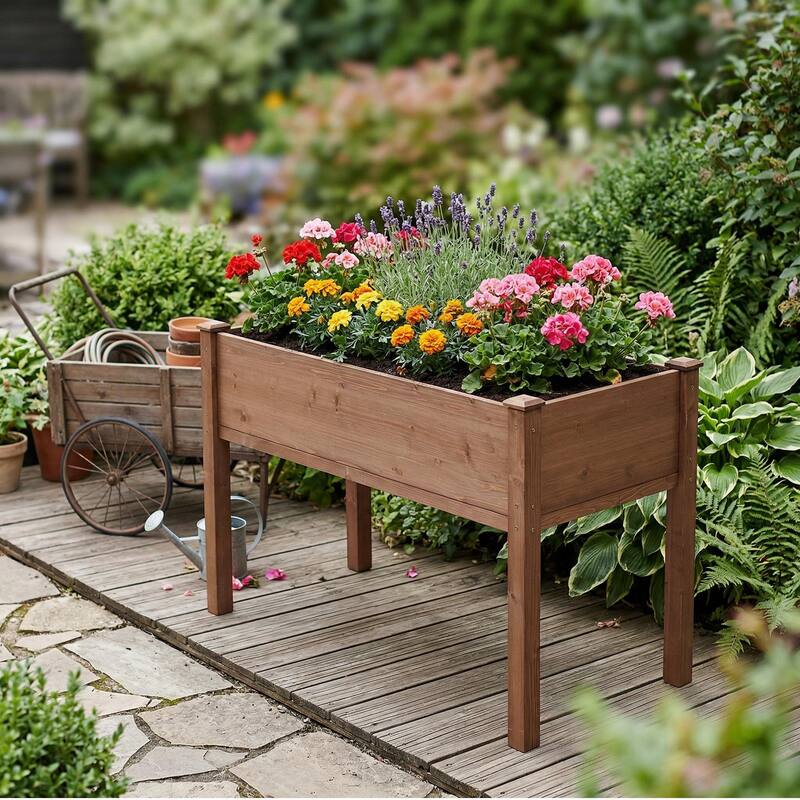 Anmytek Elevated Raised Garden Bed Standing Height Patio Backyard Planter Wooden