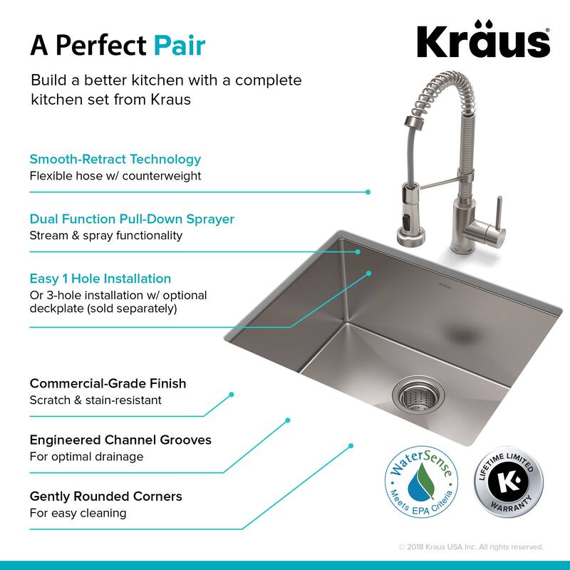 Kraus 3-in-1 Set Undermount Kitchen Sink, Pulldown Faucet, Dispenser