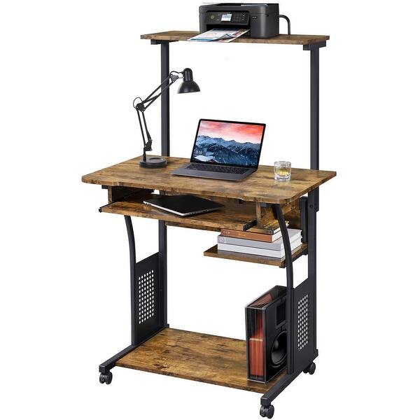 Yaheetech Portable Computer Desk with 4 Shelves and Keyboard Tray Bed