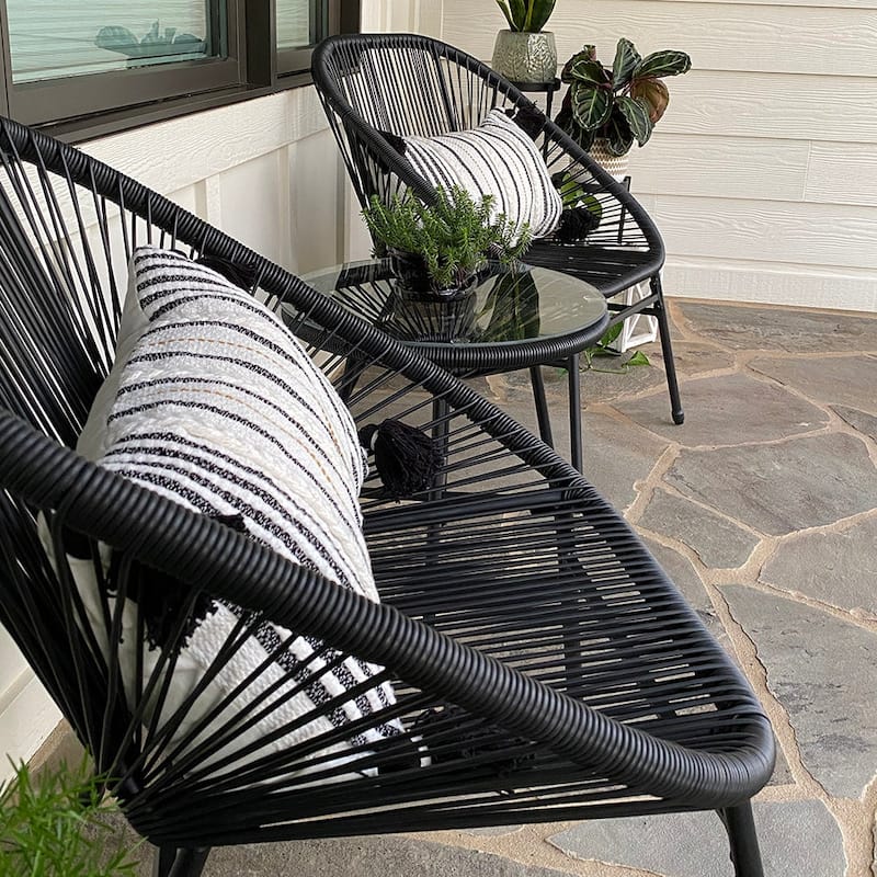 3-Piece Patio Bistro Sets, All Weather Round Wicker PE Weave Basket Chair Set of 4