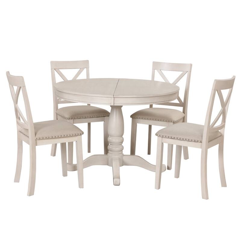 Modern Dining Table Set for 4,Round Table and 4 Kitchen Room Chairs,5 Piece Kitchen Table Set for Dining Room,Breakfast Nook