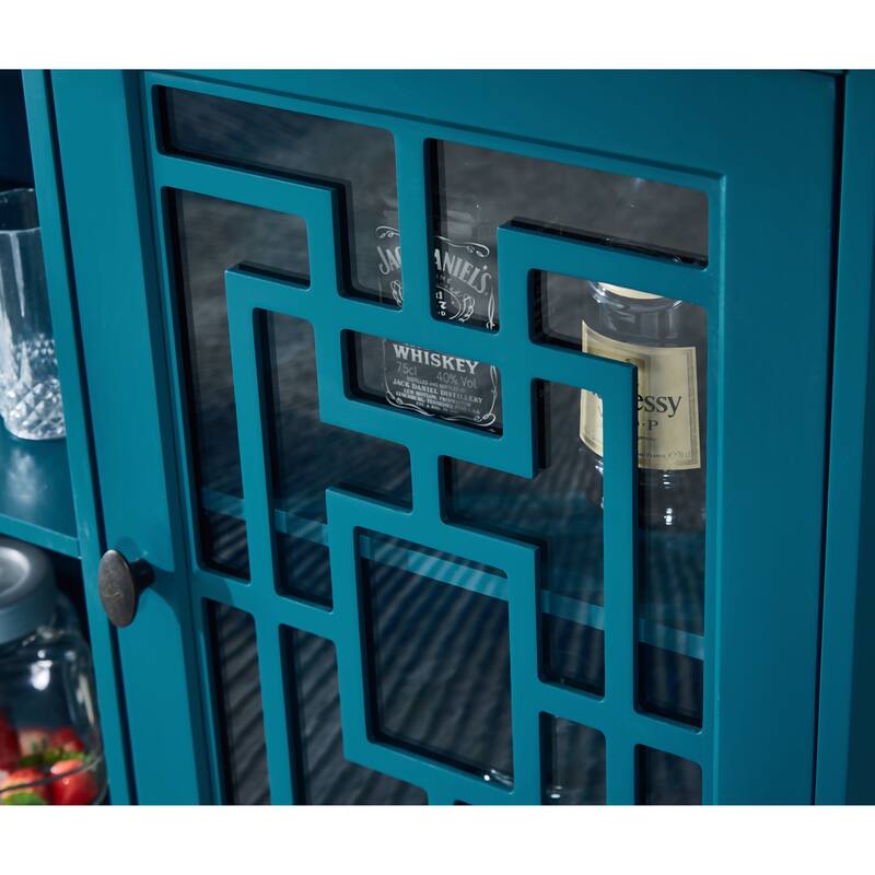 Modern Sideboard Storage Cabinet with Adjustable Shelves, Tempered Glass and Exquisite Hardware Accessories, Teal Blue