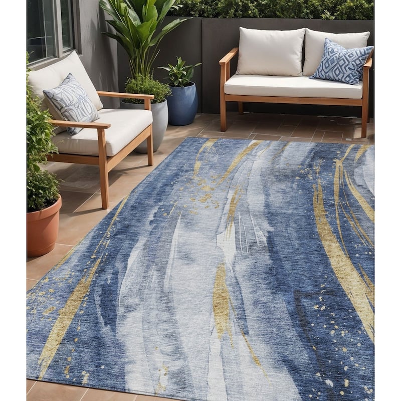HomeRoots Abstract Transitional Rectangle Outdoor Rug - 5' X 8'