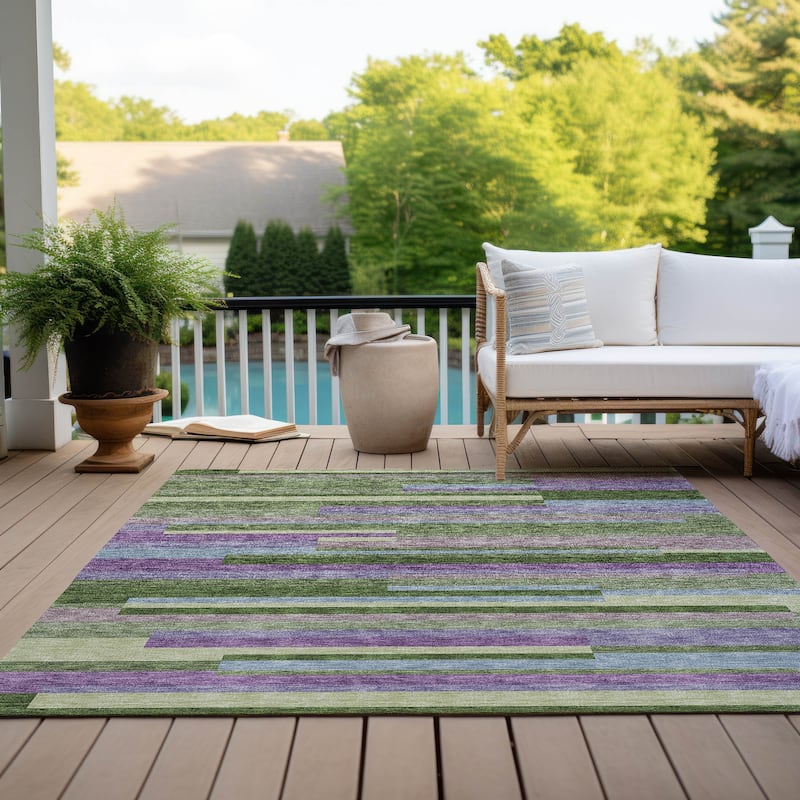 Machine Washable Indoor/ Outdoor Modern Stripes Chantille Rug