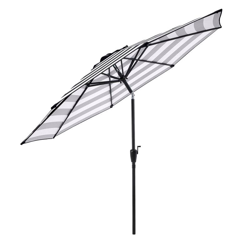 Pure Garden 9ft Striped Patio Umbrella with Push Button Tilt