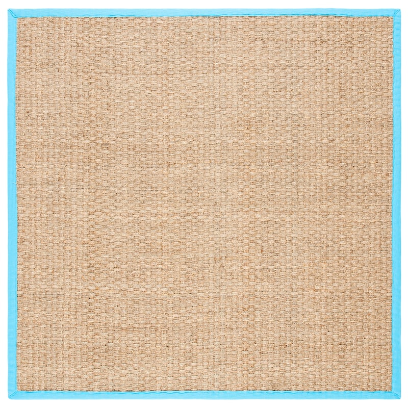 SAFAVIEH Natural Fiber Marina Basketweave Seagrass Rug - 6' Square - Natural/Turquoise - Square