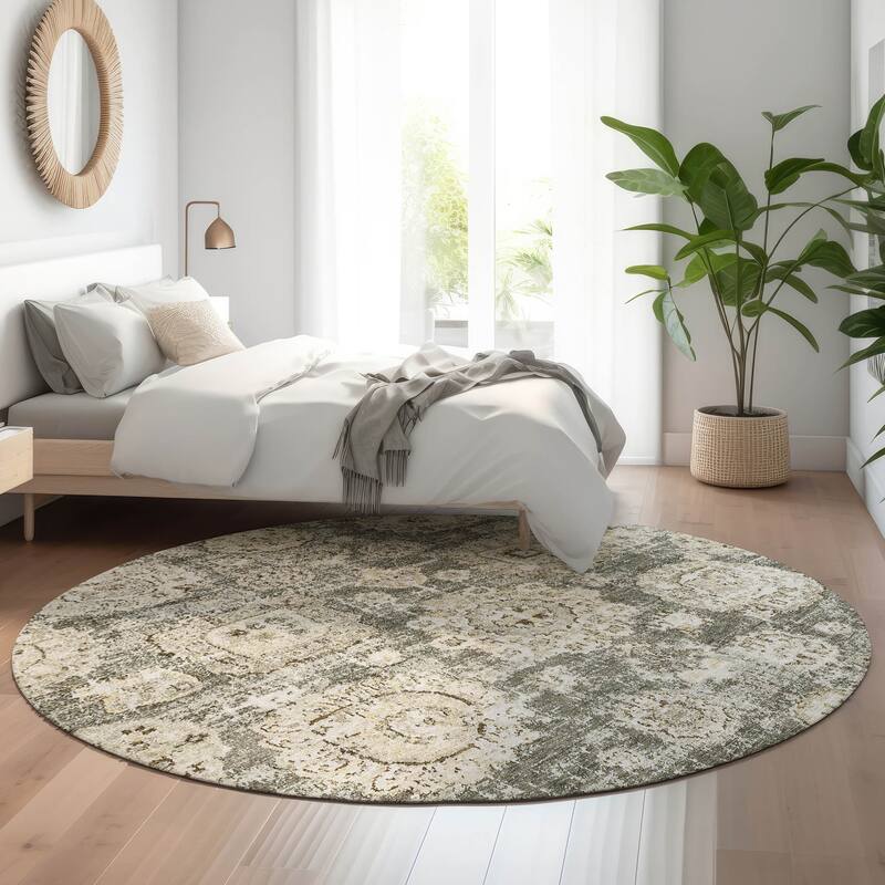 Premium Washable Super Soft Vintage Traditional Mayfield Rug - Taupe - 8' x 8' - Round