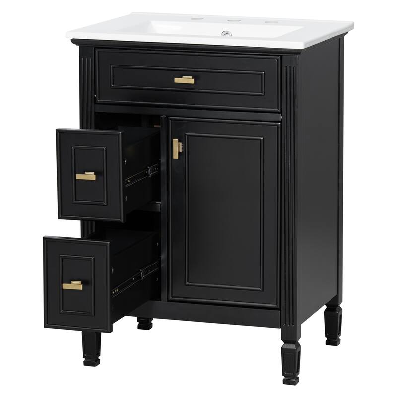 GDFStudio - Benjamin Hawthorne Modern Freestanding Bathroom Vanity with Flip Drawer Storage
