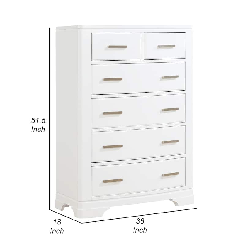 Hudy Tall Dresser Chest, 6 Drawers X Metal Handles, White Birch Veneer