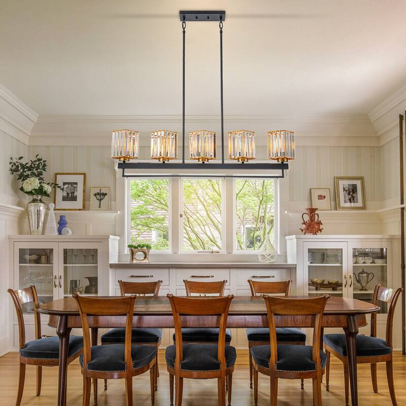 5-Light Modern Linear Crystal Chandelier kitchen island Pendant Lighting for Dining Room