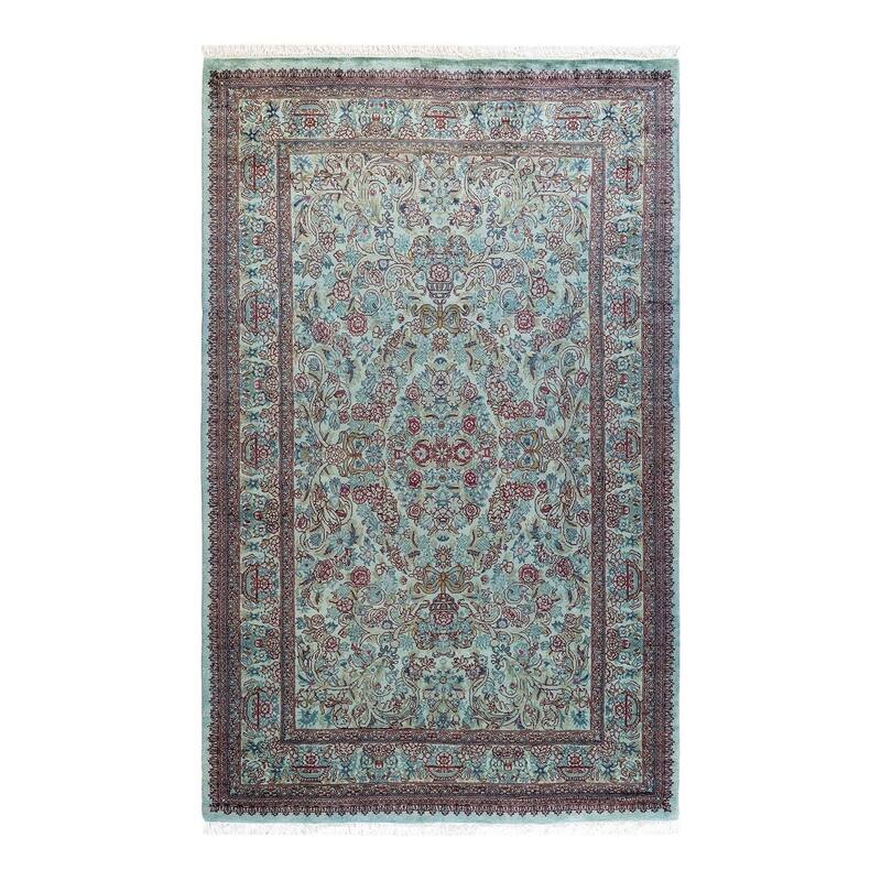 Overton Hand Knotted Wool Vintage Inspired Modern Contemporary Overdyed Blue Area Rug - 4' 1" x 6' 7"