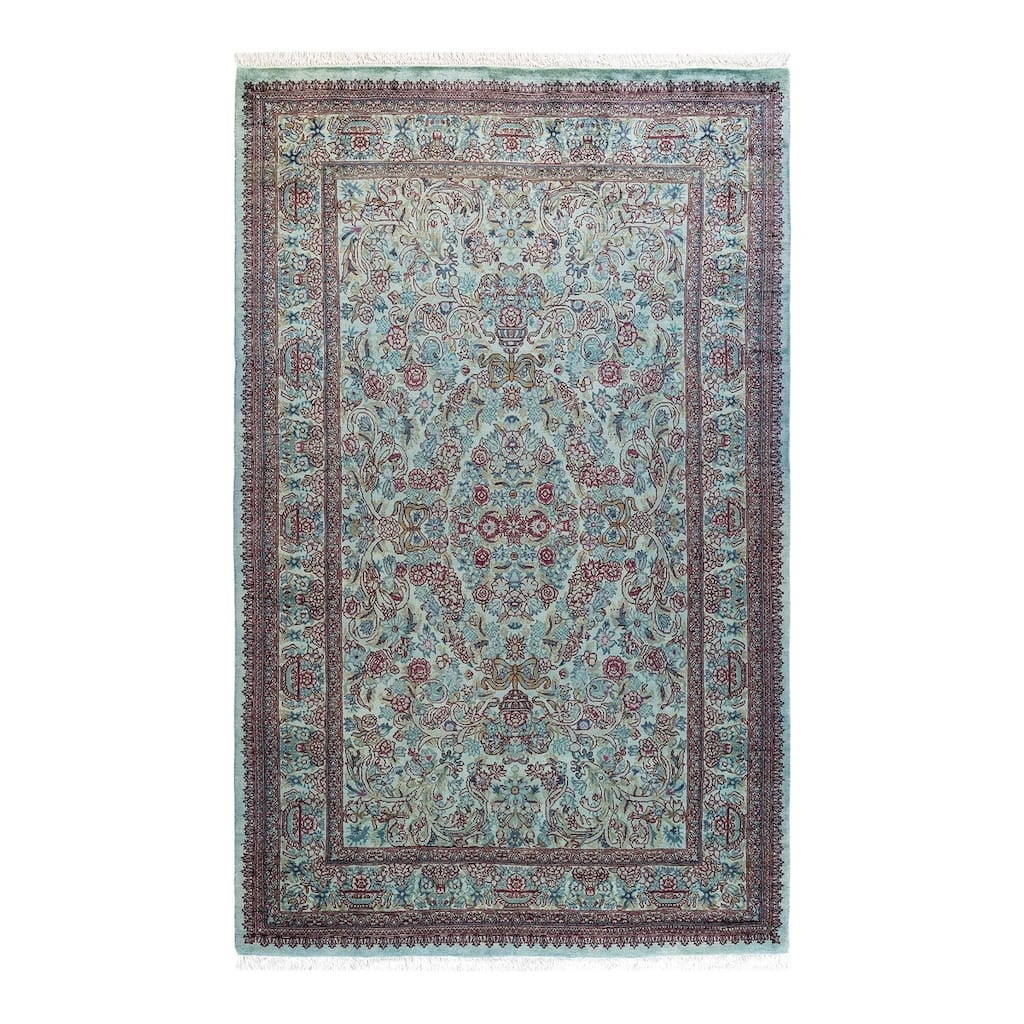 Overton Hand Knotted Wool Vintage Inspired Modern Contemporary Overdyed Blue Area Rug - 4' 1" x 6' 7"
