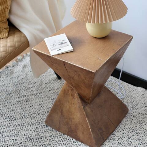 Indoor Lightweight Concrete Accent Table - Natural Wood