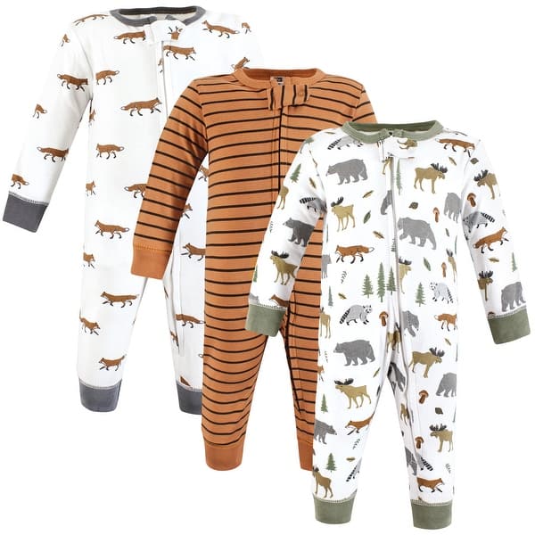 slide 1 of 1, Hudson Baby Cotton Sleep and Play, Woodland Animals 0-3 Months - Woodland Animals