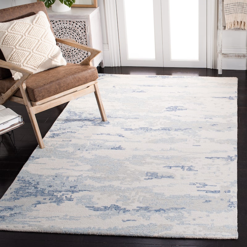 SAFAVIEH Handmade Abstract Kotoko Contemporary Wool Rug - 5' x 8' - Ivory/Blue