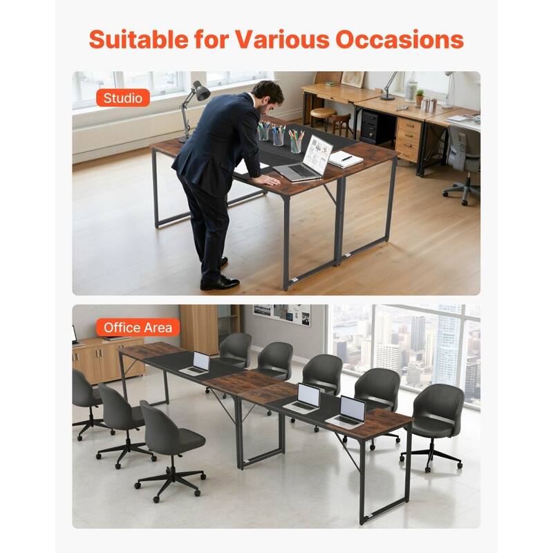 63" Modern Office Desk with Brown Top and Black Stable Steel Frame for Multi-Purpose Use