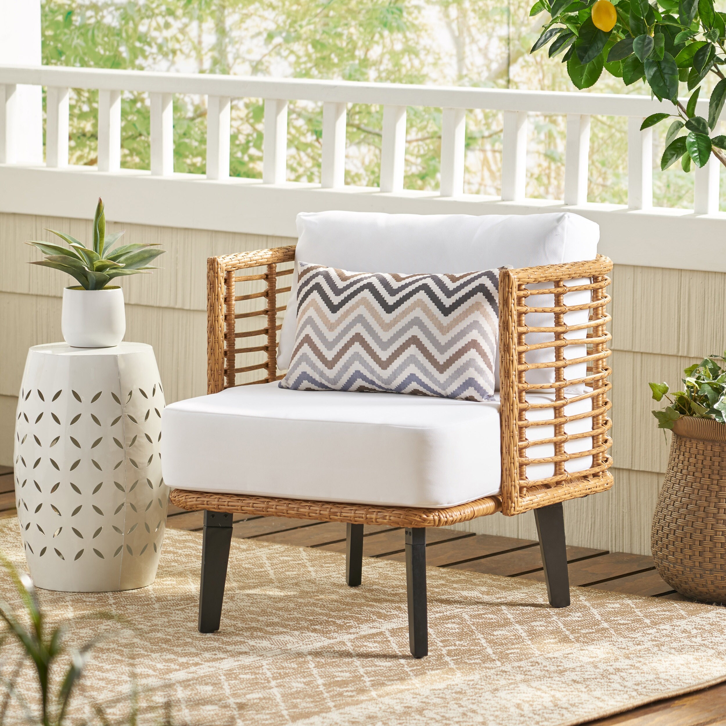 Christopher knight home liam outdoor wicker swivel club chair with cushion deals