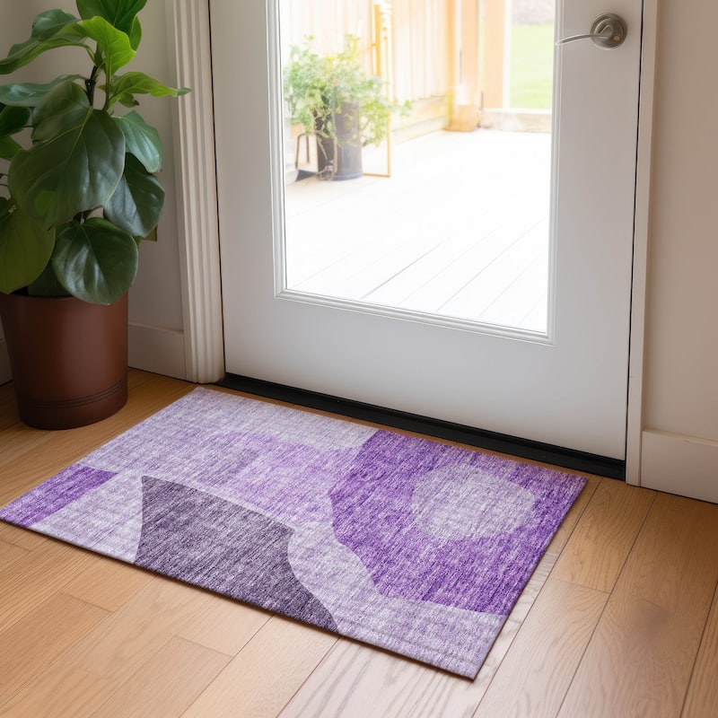 Machine Washable Indoor/ Outdoor Chantille Modern Abstract Rug - Eggplant - 1'8" x 2'6"