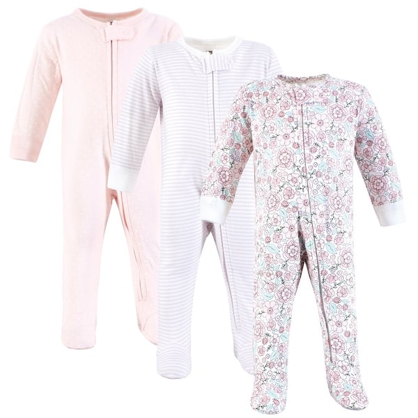 slide 1 of 1, Hudson Baby Girls Cotton Sleep and Play, Outline Floral Soft Pink 0-3 Months - Outline Floral Soft Pink