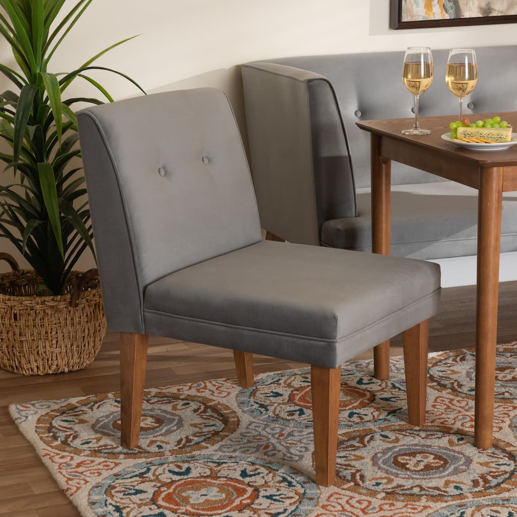 Stewart Mid-Century Velvet Upholstered Wood Dining Chair-Grey