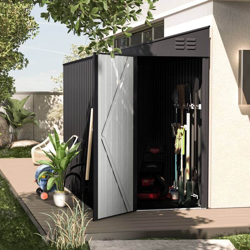 AECOJOY Outdoor Storage Side Shed Metal Attached with Lockable Door