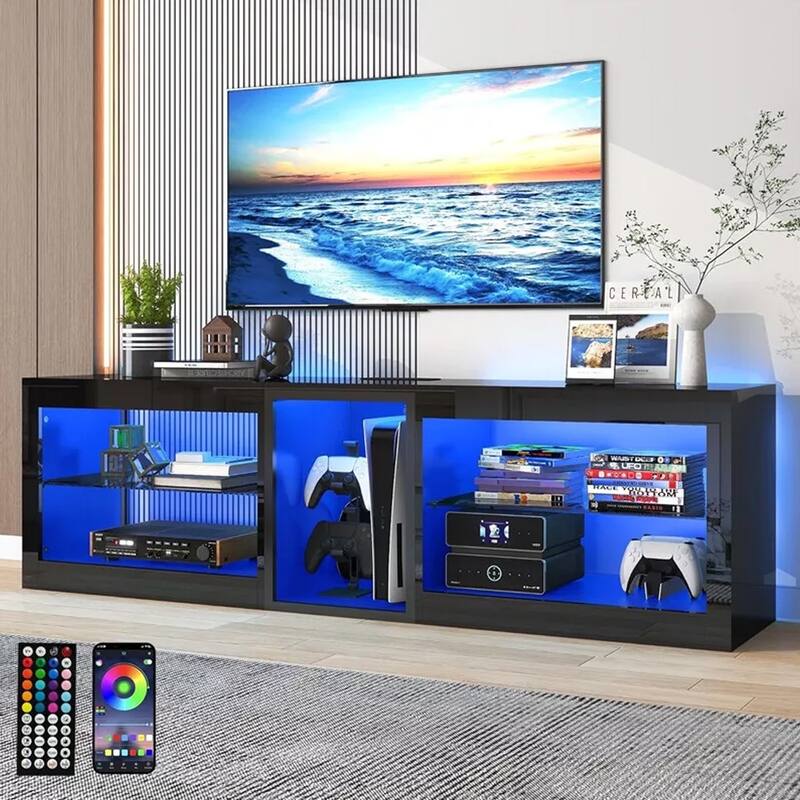 Modern Black High Gloss LED TV Stands 55/65" Entertainment Center - 55 inches