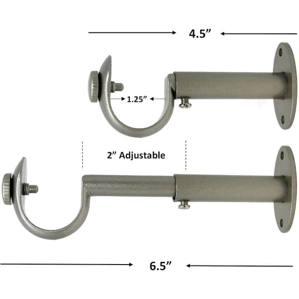 dimension image slide 2 of 7, Adjustable Solid Zinc Curtain Rod Bracket Wall Holder, Fits Up to 1 1/8" or 1 1/4" Rod, 2 Pieces