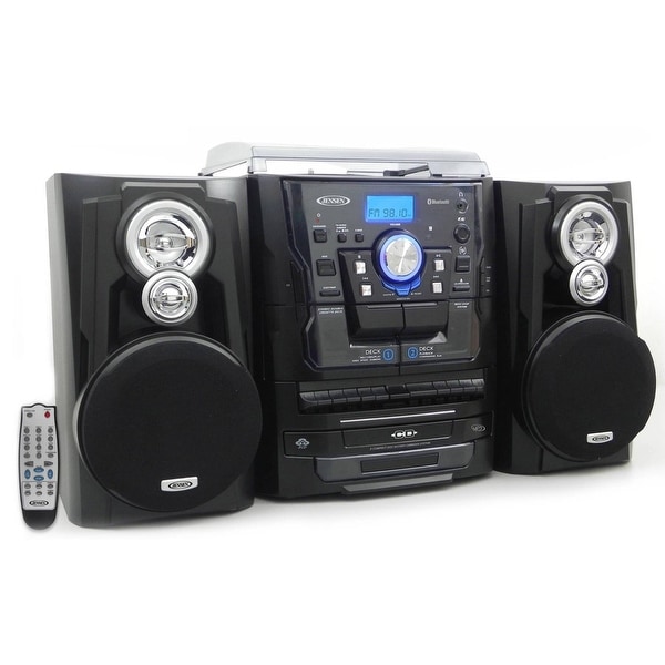 Jensen JMC1250 Bluetooth 3-Speed Stereo Turntable and 3 CD Changer with Dual Cassette Deck - Multicolor