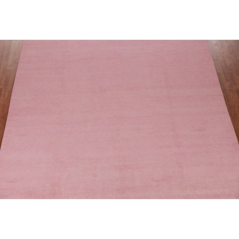 Hand Knotted Oriental 100% Wool Carpet Modern Solid Pink Gabbeh Area Rug - 12' 9'' X 9' 1''
