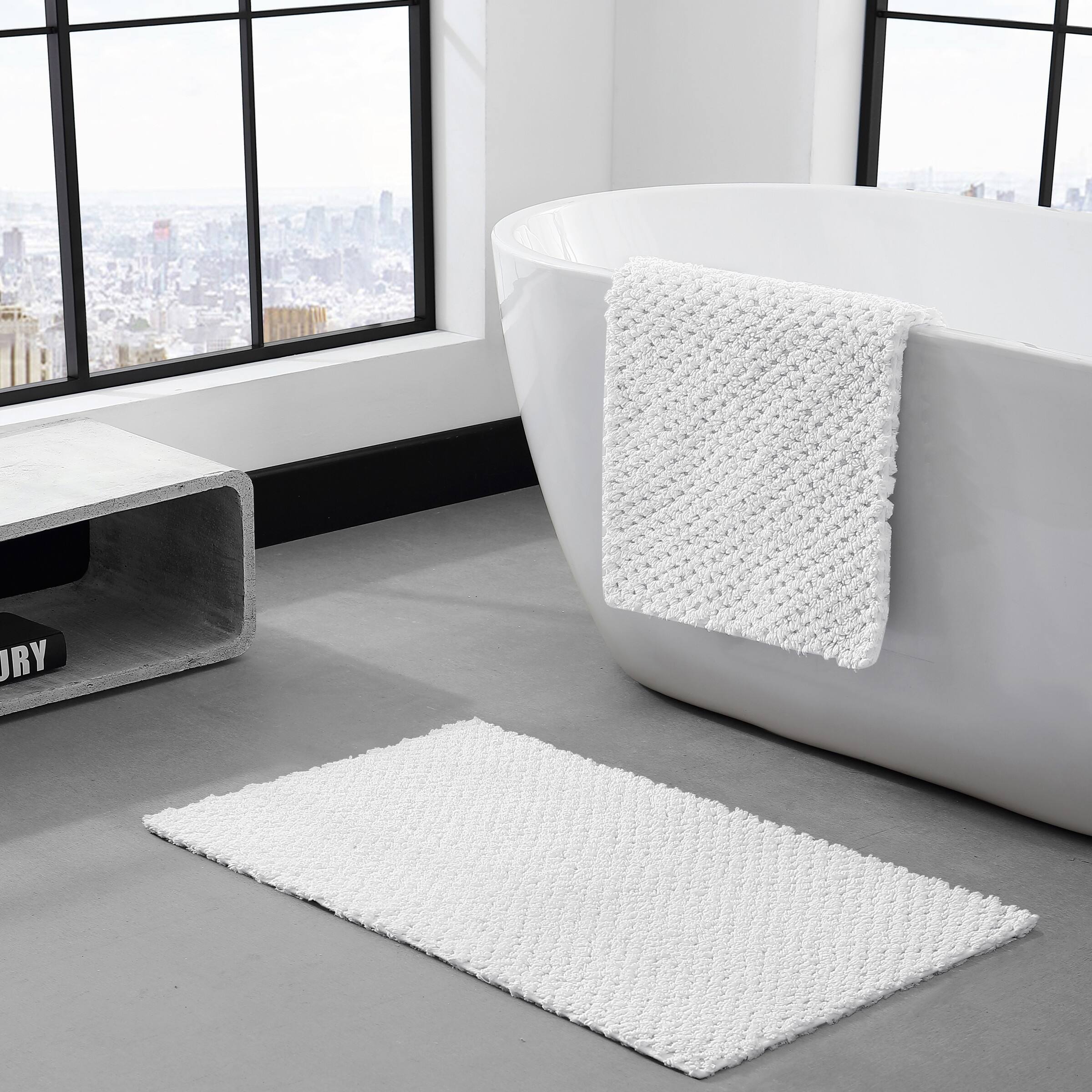 Vera Wang Fine Trellis Solid Cotton Reversible White Bath Rug 2Piece